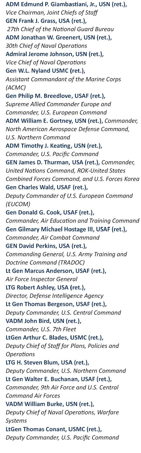 Image for the Tweet beginning: 🚨68 U.S. Generals &amp; Admirals