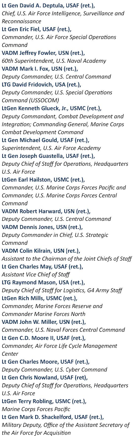 Image for the Tweet beginning: 🚨68 U.S. Generals &amp; Admirals